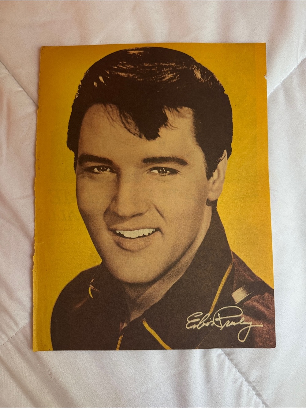 Elvis Presley Vintage Yellow Magazine Page Photo Print & The Beatles on the Back